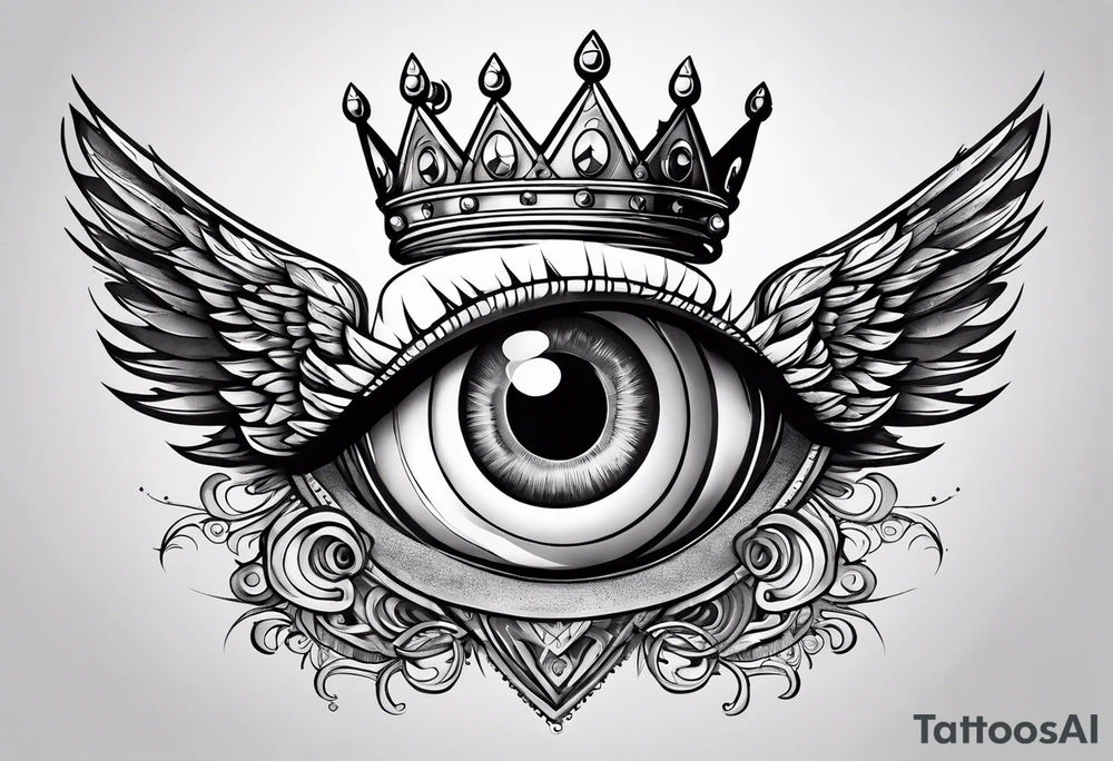 big eye with wings and crown tattoo idea