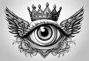 big eye with wings and crown tattoo idea