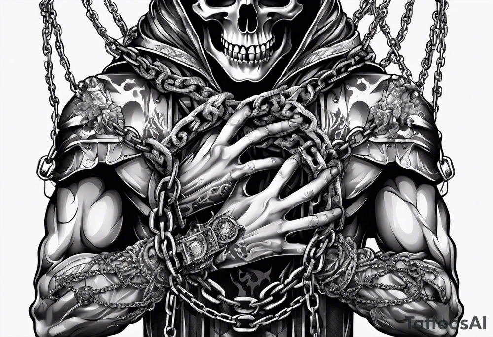 Skeleton hands that are chained together breaking the chain in the middle tattoo idea