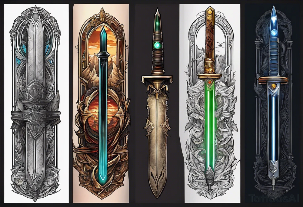 Star wars light saber, lord of the rings fellowship, and Harry potter with Harry Hermione and Ron.  In one tattoo idea