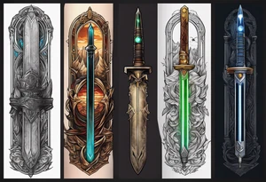 Star wars light saber, lord of the rings fellowship, and Harry potter with Harry Hermione and Ron.  In one tattoo idea