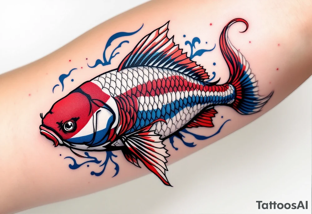 A koi-style carp with a Czech twist, featuring red, white, and blue accents inspired by the national flag. tattoo idea