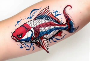 A koi-style carp with a Czech twist, featuring red, white, and blue accents inspired by the national flag. tattoo idea