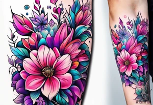 Bright, colorful, lots of pinks and purples flower arm tattoo tattoo idea