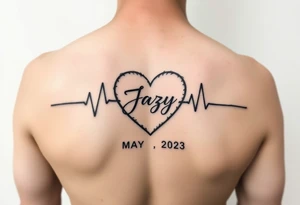 faded heart beat outline for a deceased best friend with the name Jazy and the date May 24, 2023 incorporated tattoo idea