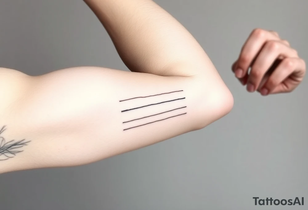3 lines around the arm. Each line has with different style. tattoo idea