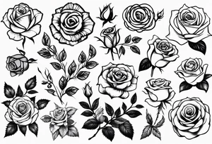 Variety of roses flash sheet tattoos linework tattoo idea