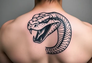 A dangerous snake it has a wide shaped cobra head with a mouth full of sharp teeth and long fangs like a sab tattoo idea