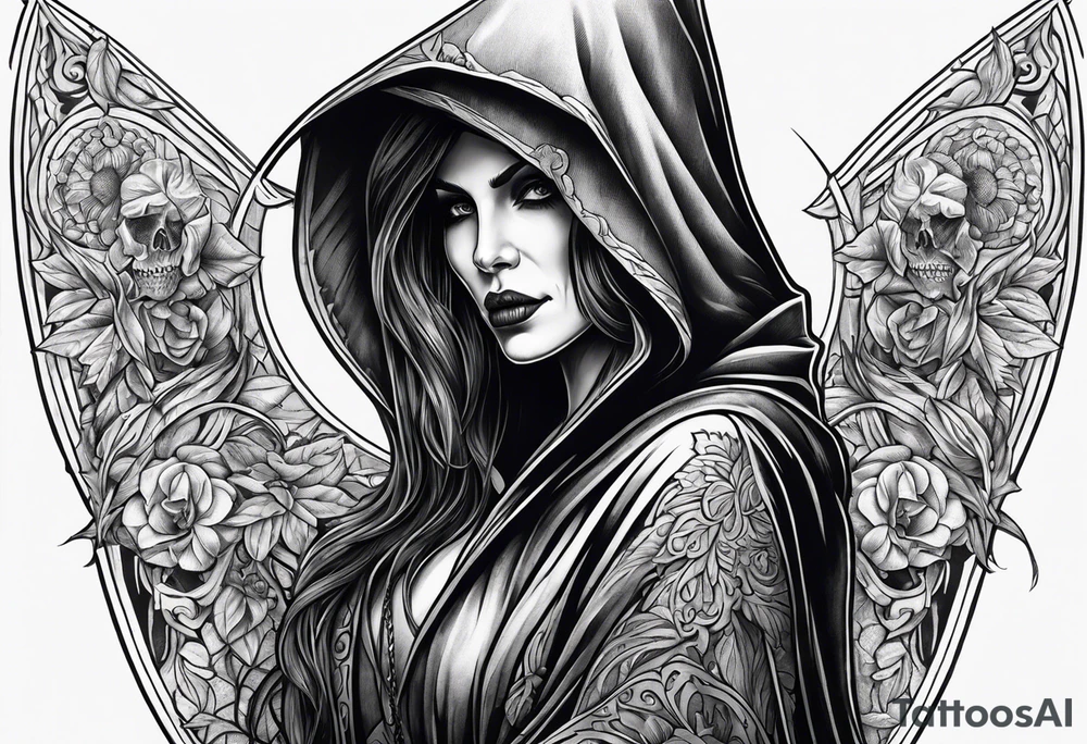 full body Female grim reaper tattoo idea