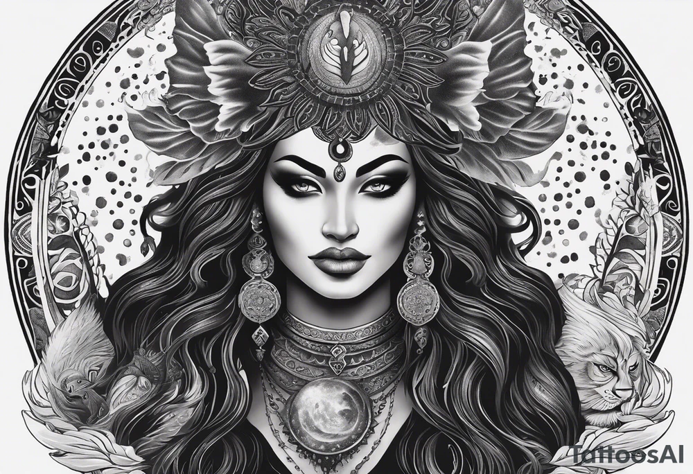 black kali, goddess pirate, alien, angel, pachamama, valkrye, warrior, flying, skull, lotus azul, wing, eagle, zenza resonance, stars, 5D, anahata chakra, death, durga, riding on a tiger, flying lady, kundalini, chest tatoo, samuri, rebel, serpent tattoo idea