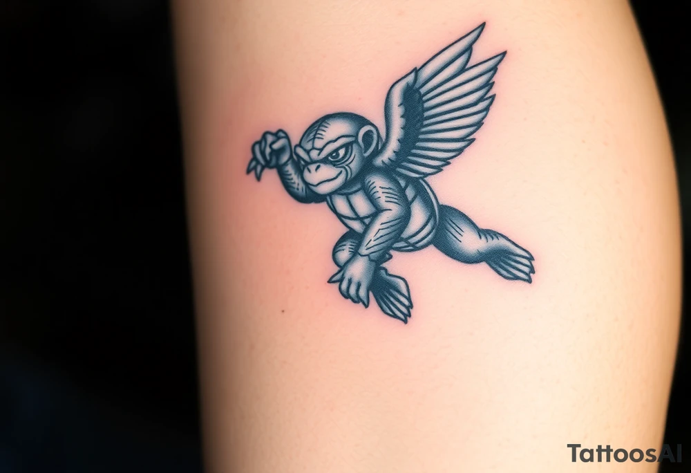 Flying ninja monkey turtle with color tattoo idea