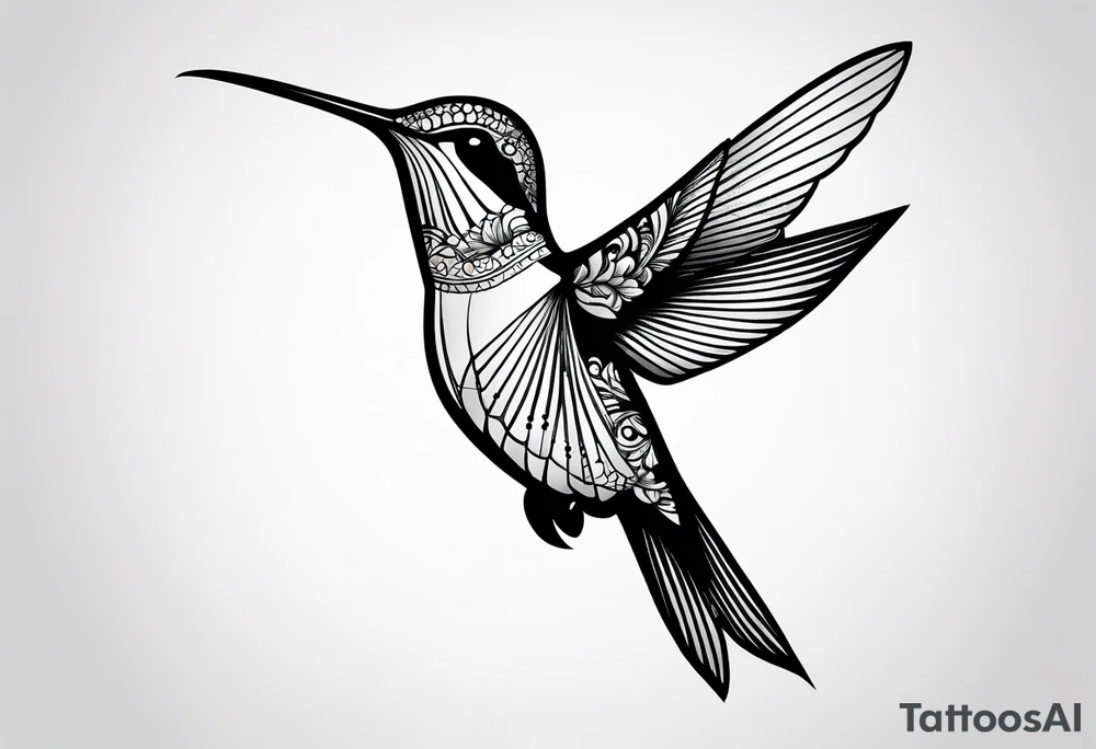 Design a minimalist tattoo of a hummingbird in flight, with elegant lines capturing its grace and vibrant energy tattoo idea