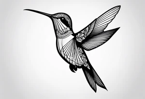 Design a minimalist tattoo of a hummingbird in flight, with elegant lines capturing its grace and vibrant energy tattoo idea