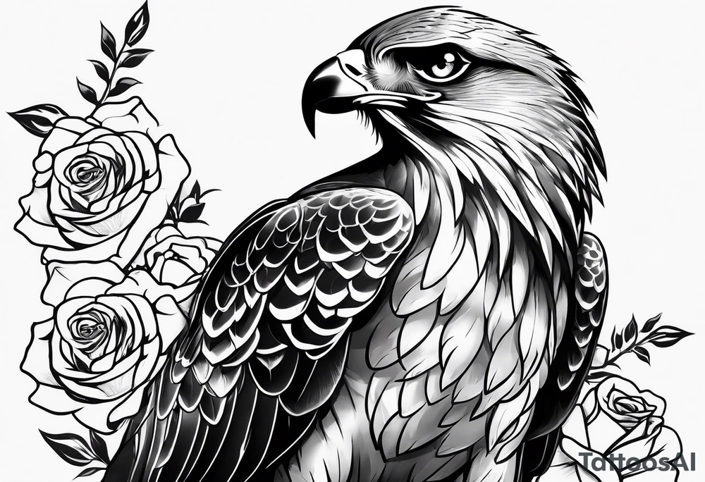 Hawk with rose in beak tattoo idea