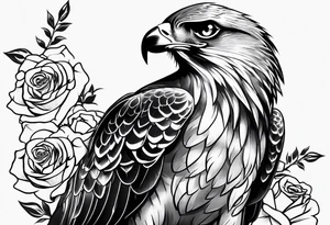Hawk with rose in beak tattoo idea