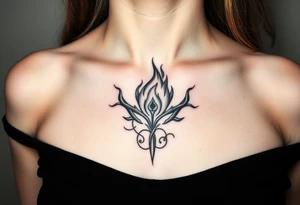 A realistic Dauntless flame symbol, surrounded by swirling embers connected to scifi movie Divengence tattoo idea