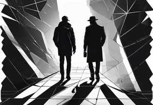 2 Black shadows of people standing over 2 wounded black shadows of people tattoo idea