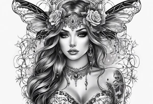 Full sleeve with fairy’s and skulls and spiderwebs tattoo idea