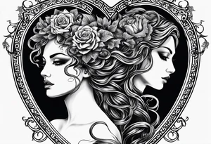 Gothic Medusa lady head inside of a heart blackwork tattoo idea