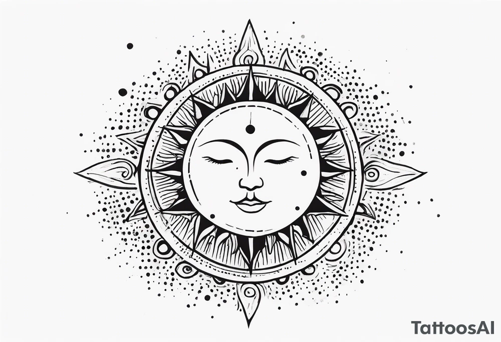 representation of the sun made of black dots tattoo idea