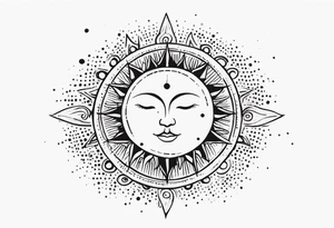 representation of the sun made of black dots tattoo idea