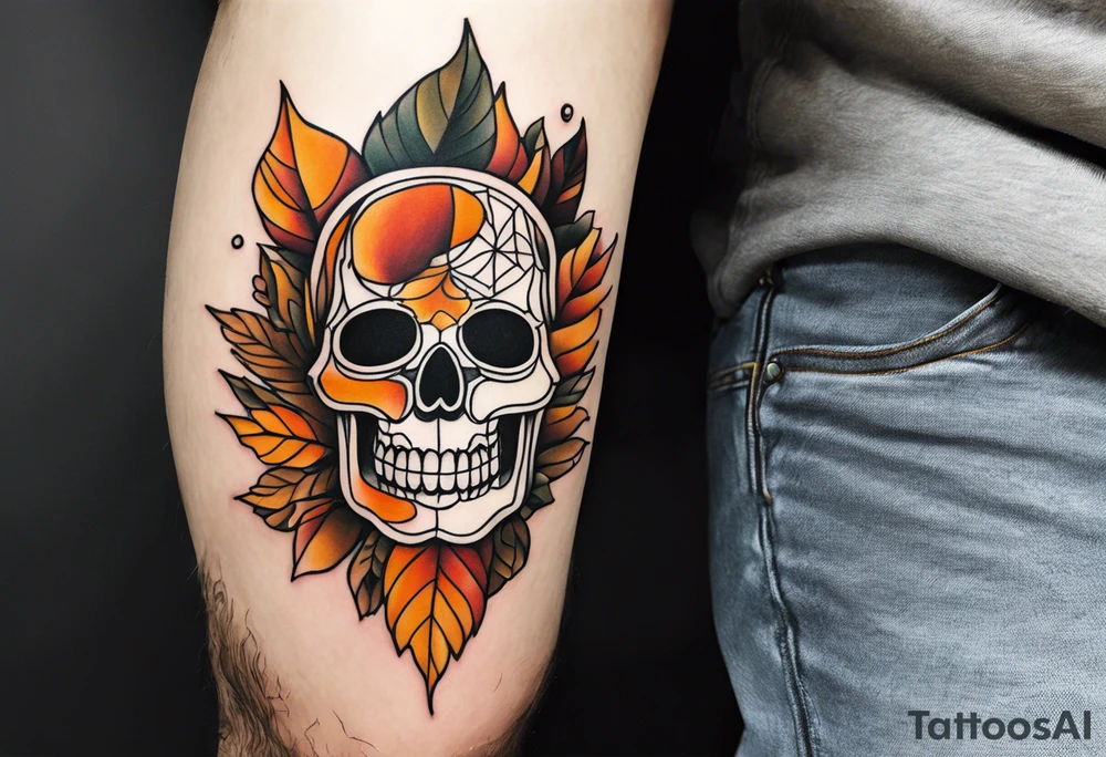 knee tattoo in fall color masculine design with no faces tattoo idea