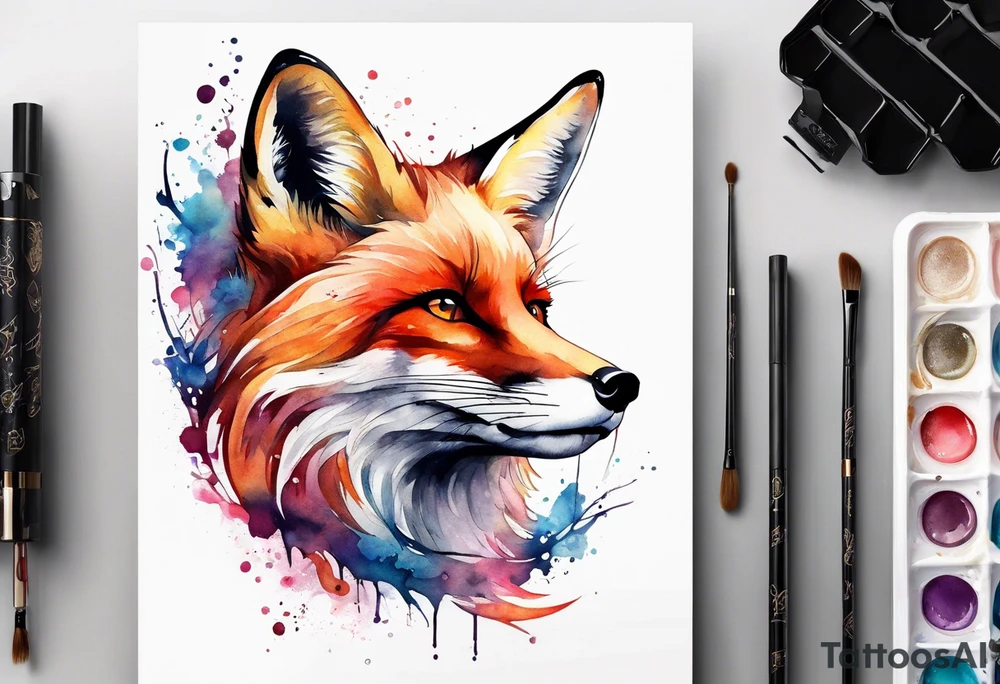 Watercolor fox tattoo idea