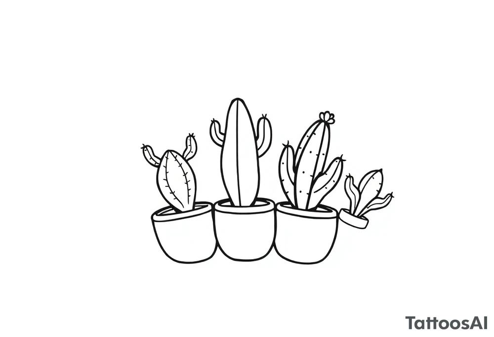 4 cute cacti in a pot tattoo idea