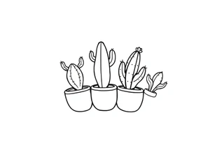 4 cute cacti in a pot tattoo idea