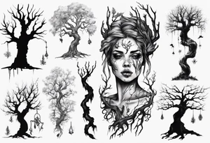 Dying tree girl tattoo idea