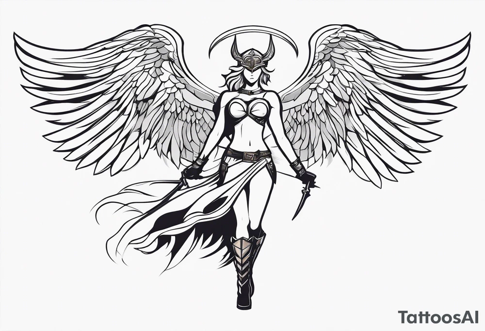 The full body of a Valkyrie with wings tattoo idea