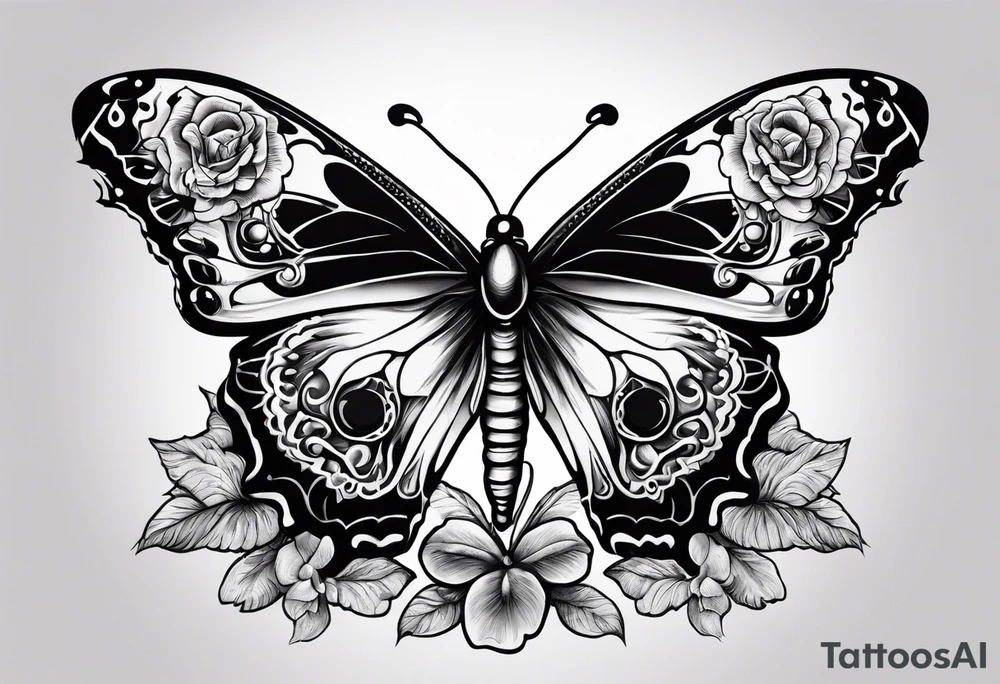 Death butterfly drugs mushroom tattoo idea