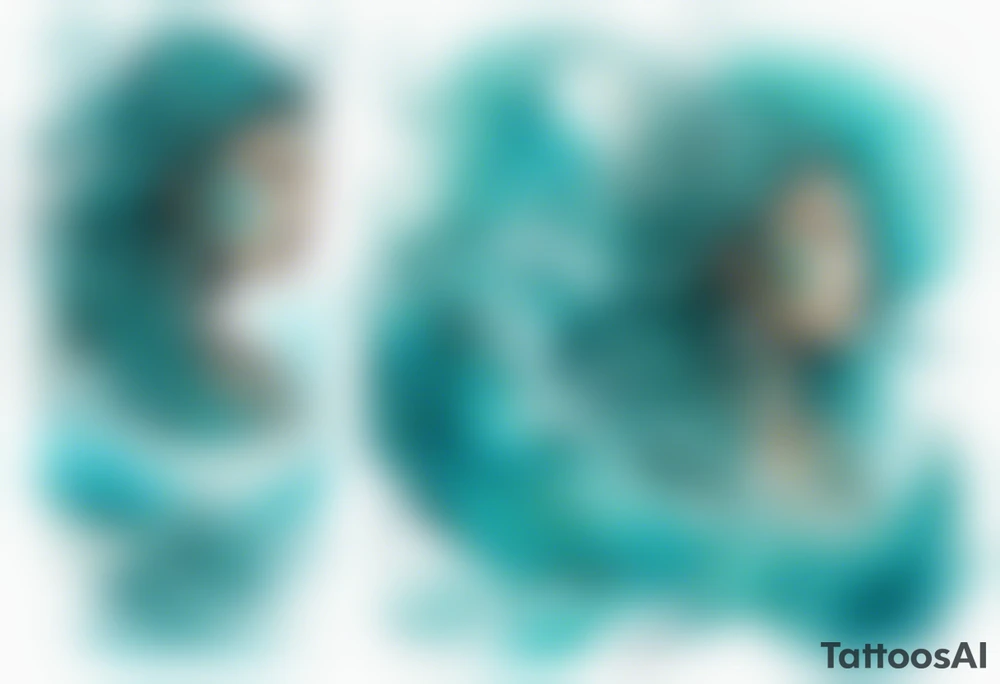 a turquoise Na'vi woman standing in the sea surrounded by crashing waves tattoo idea