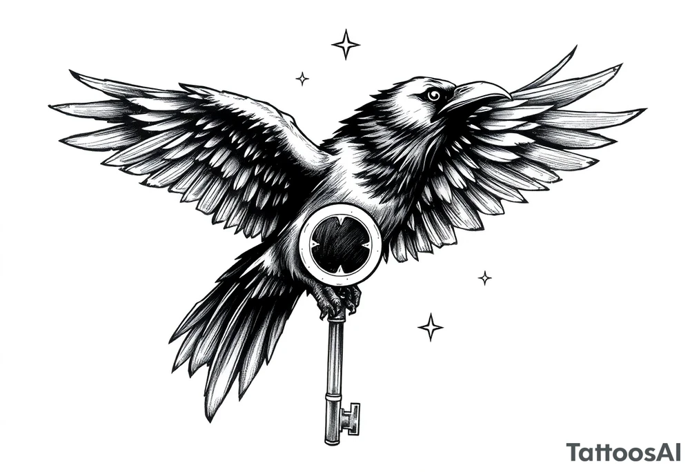 a raven,key,stars. tattoo idea