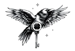 a raven,key,stars. tattoo idea