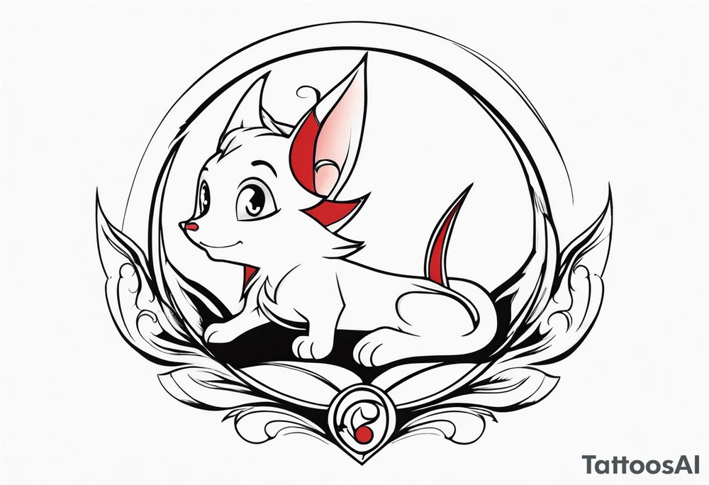 A fairy with a tail inspired by the logo of the anime show called Fairy Tail in a fetal position leaning in tattoo idea