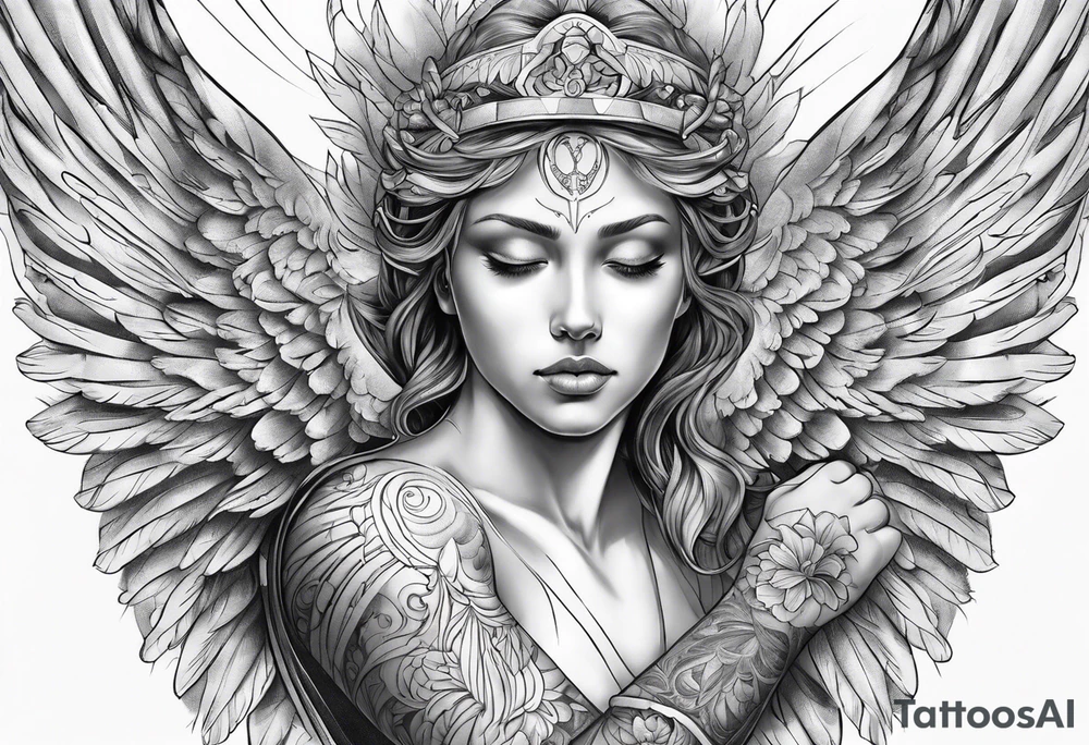 Micheal the arc angel extending hands tattoo idea