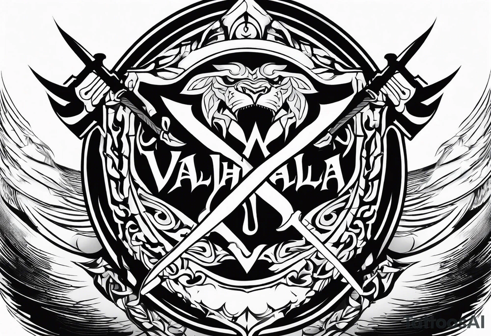 Valhalla fire sword shield warrior tattoo idea