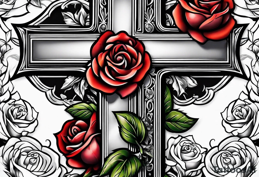 Cross with colored roses tattoo idea