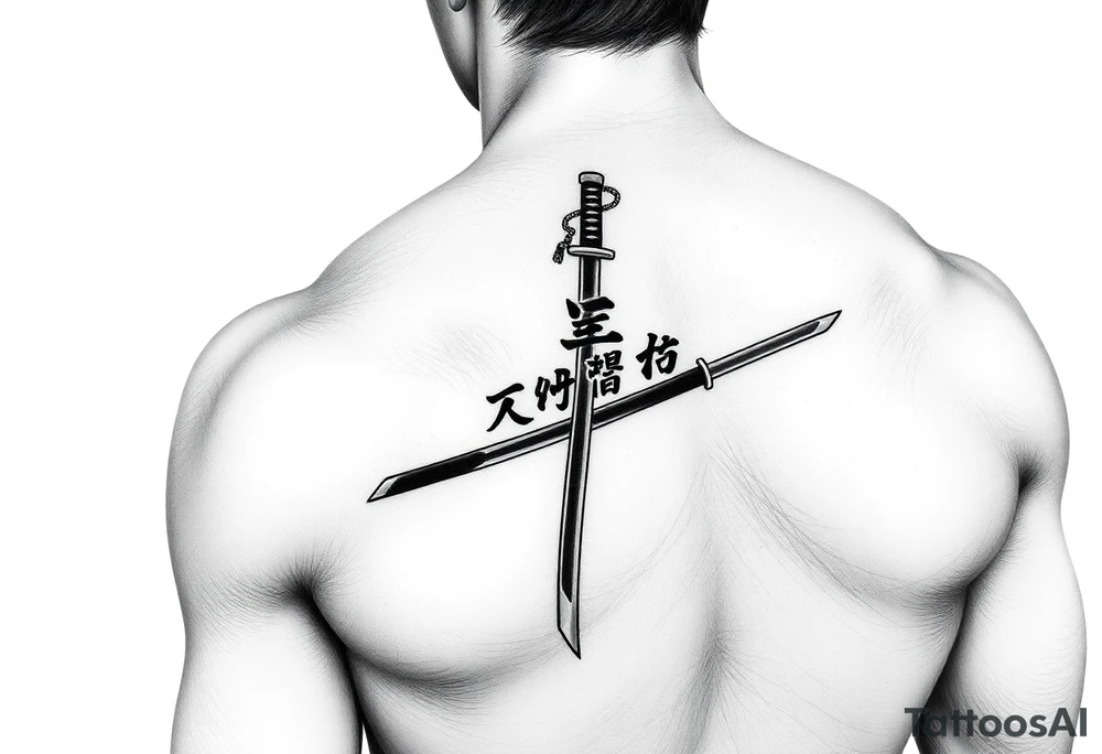 Katana with a black belt and fabled written in korean on the inside of the forearm tattoo idea