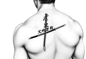 Katana with a black belt and fabled written in korean on the inside of the forearm tattoo idea