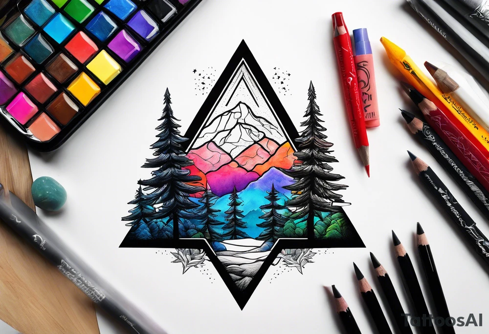 triangle shape trees mountain tattoo idea