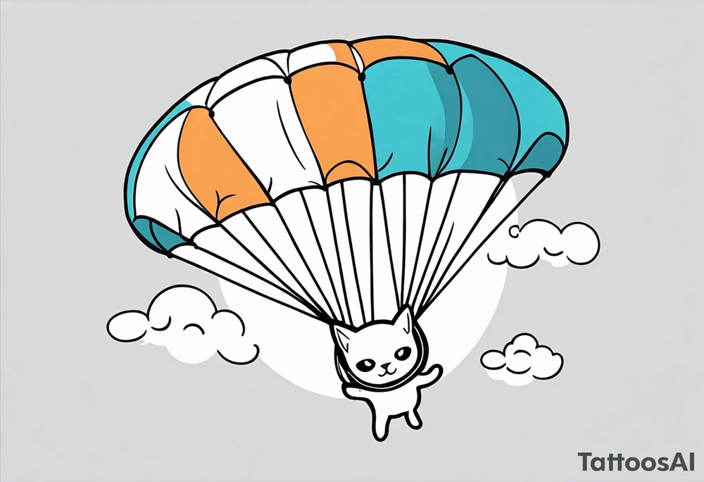 funny cat skydiving with a parachute open tattoo idea