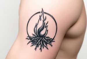 flame in a roots sphere, with a roots arch tattoo idea