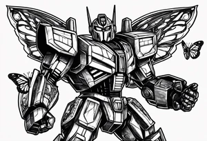 Optimus prime holding Sonic, a butterfly, Pablo from backyardigans, and a multi colered power ranger tattoo idea
