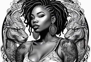 Black woman with locs and red dragon tattoo idea