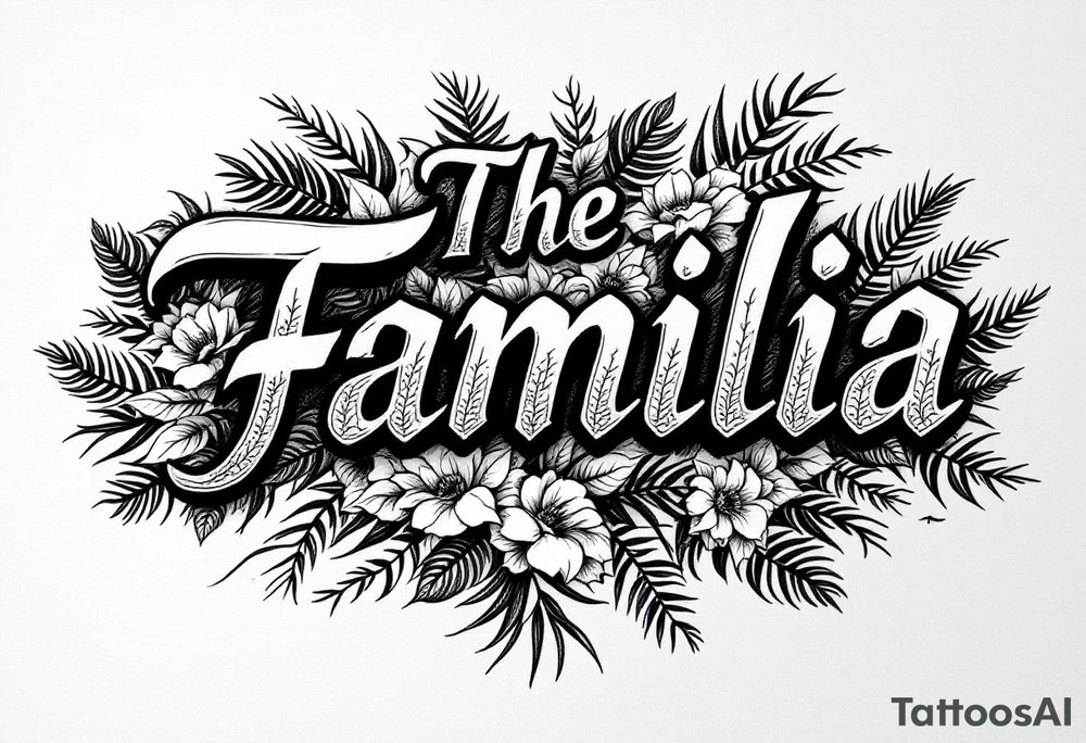 The Familia, with jungle leaves, roses,machete,palm trees tattoo idea