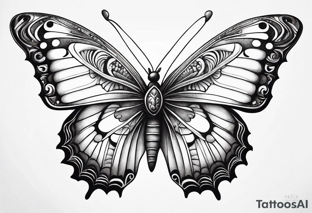 Detailed butterfly masculine tattoo idea