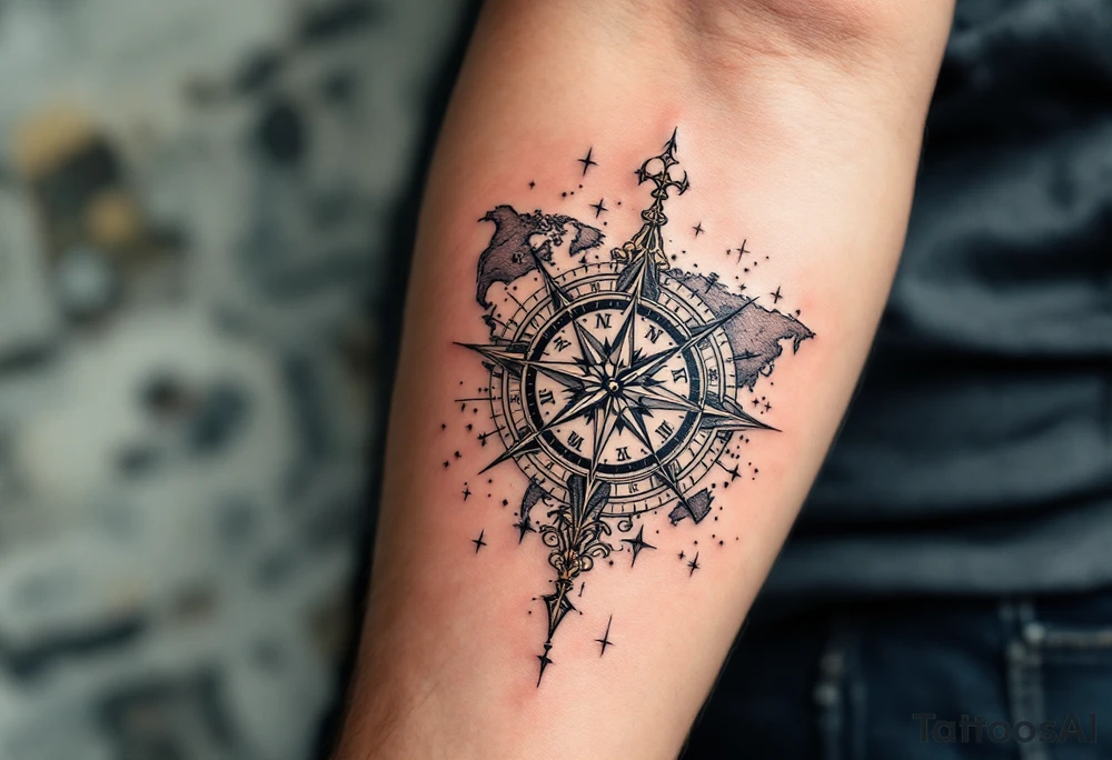 world map compass/clock tattoo idea