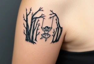 Little girl swinging in a dark scary forest tattoo idea